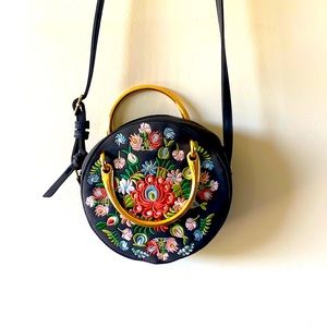 Cross body round floral embroidered purse